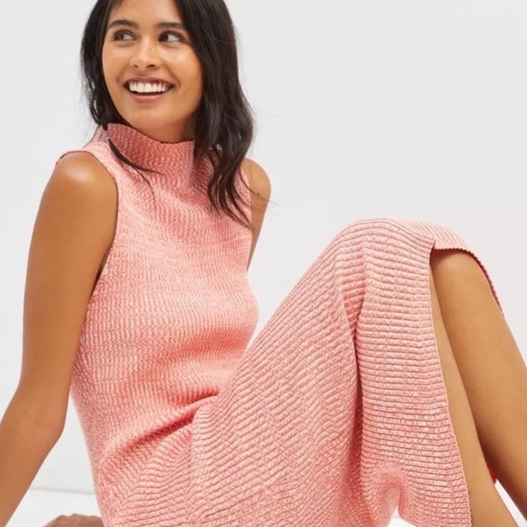 Anthropologie Daily Practice MockNeck Sleeveless Ribbed Midi dress Coral Size XL - Picture 8 of 8